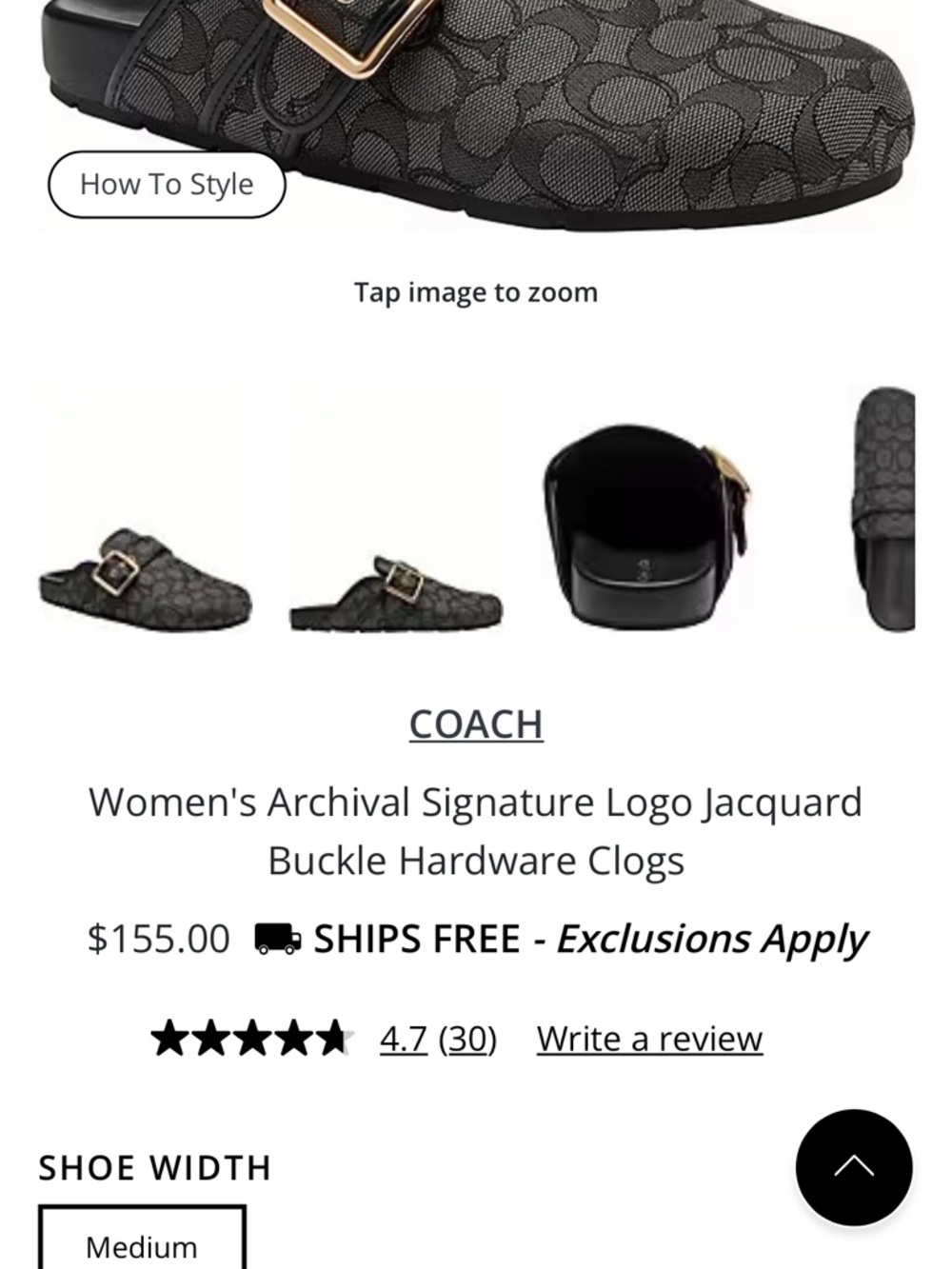 Coach Women's Archival Signature Jacquard Clogs in Black with Gold Buckle